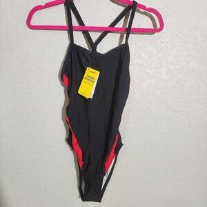FINIS Training Swimwear Skinback Splice Swimsuit Womens 30 Black Red Competition